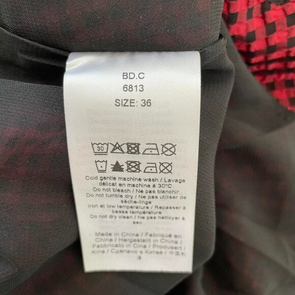 Ganni Sheer Fluid Check Midi Strap Smock Dress | Wine Red | Women’s Size Small - Picture 6 of 7